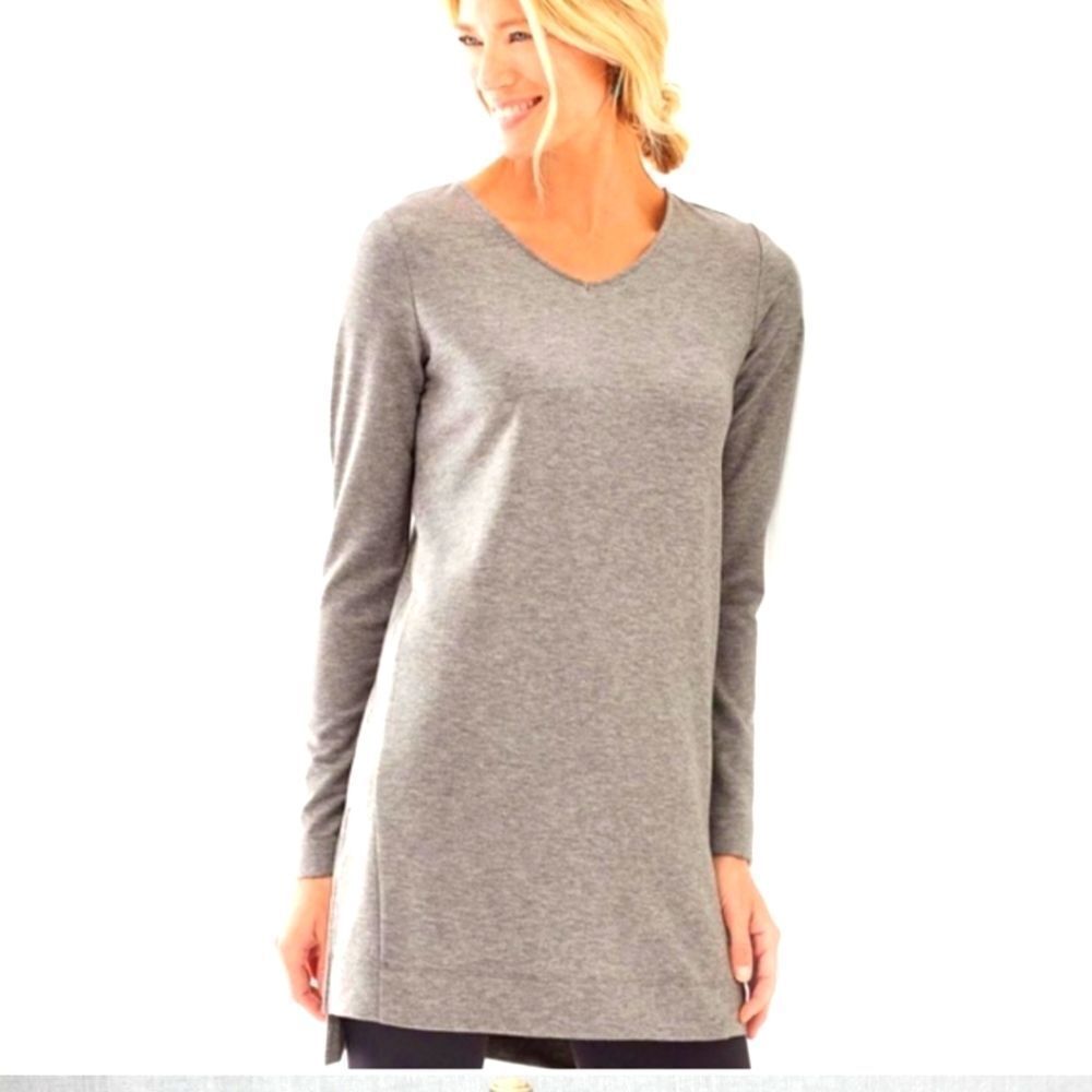 J JILL PURE JILL Luxe Tencel Gray V Neck Tunic Top